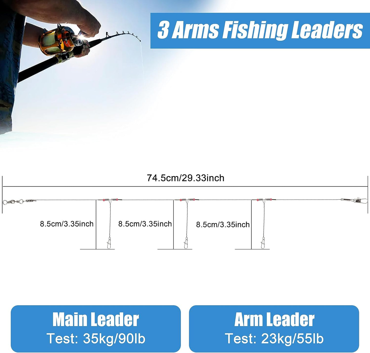 Fishing Leaders for Saltwater Freshwater, 12pcs Stainless Steel Leaders with Swivels Snaps Beads Wire Trace Leader for Lure Bait Hook Connector Fishing Line Tackle