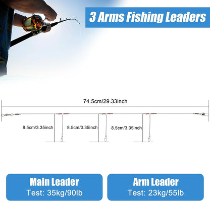 Fishing Leaders for Saltwater Freshwater, 12pcs Stainless Steel Leaders with Swivels Snaps Beads Wire Trace Leader for Lure Bait Hook Connector Fishing Line Tackle