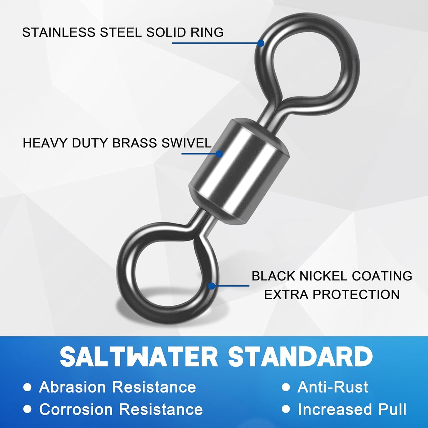 Rolling Barrel Fishing Swivel,100pcs Stainless Steel Black Nickel Fishing Line Connector Swivels Fishing Tackle for Saltwater 30LB to 335LB