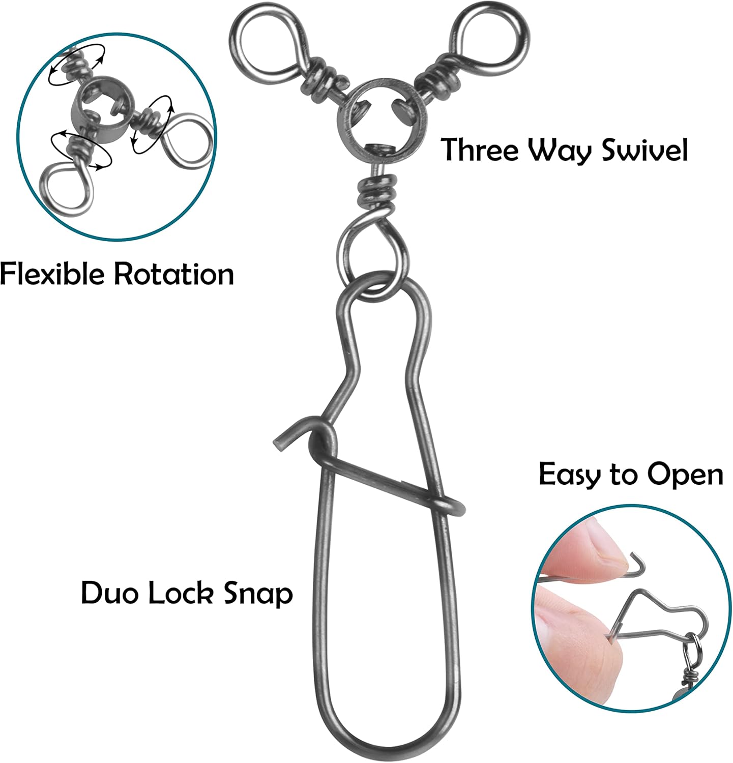 3 Way Snap Swivels Fishing Tackle, 25pcs High Strength T-Turn Fishing Swivels with Snaps Saltwater Fishing Lure Connectors for Trolling Catfish Rig