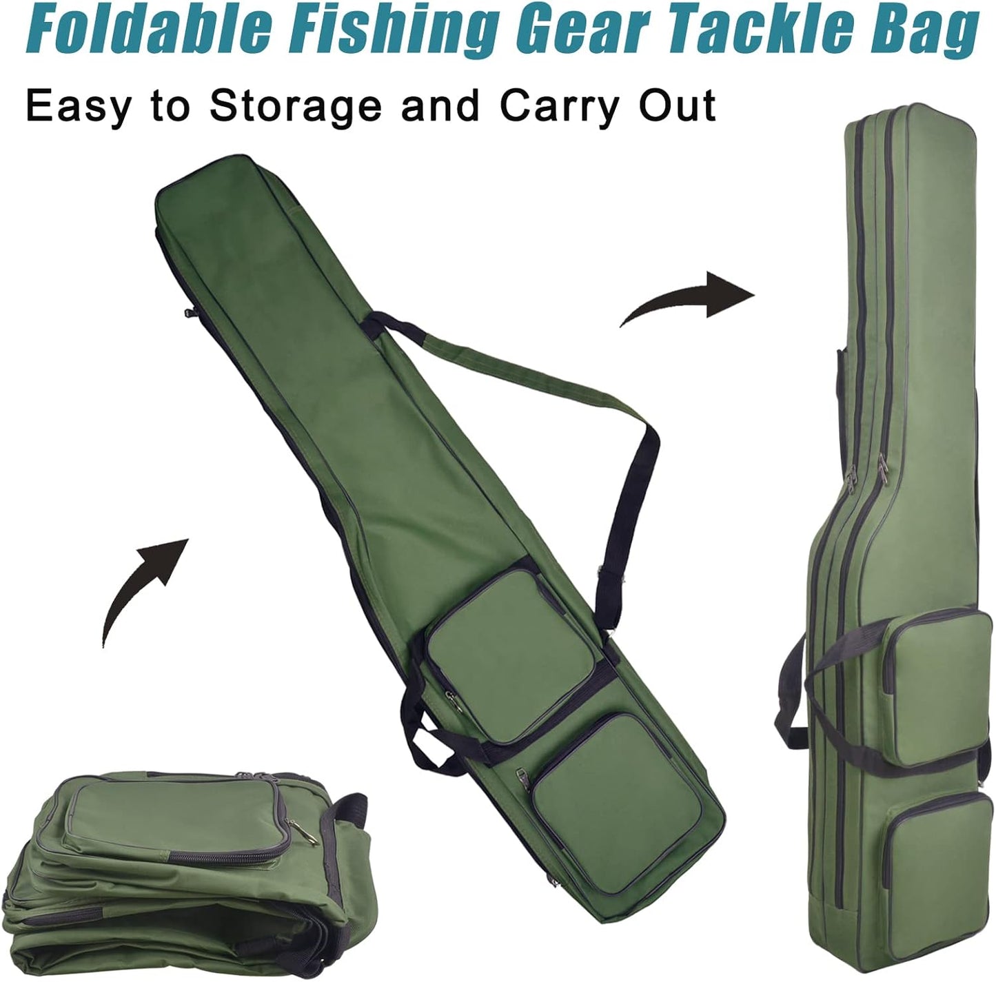 Fishing Tackle Rod Bag 4.27ft Folding Rod Case Large Capacity Fishing Gear Pole Reel Storage Bag Gifts for Men