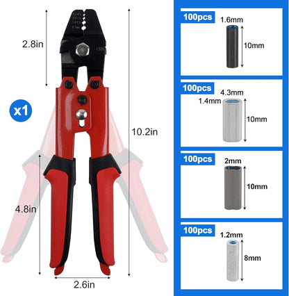 Fishing Crimping Tool Kit, Fishing Crimp Pliers with 500pcs Crimp Sleeves Beads Set, Heavy Duty Wire Leader Rope Crimper Tool Wire Cutter Aluminum Copper Loop Sleeves