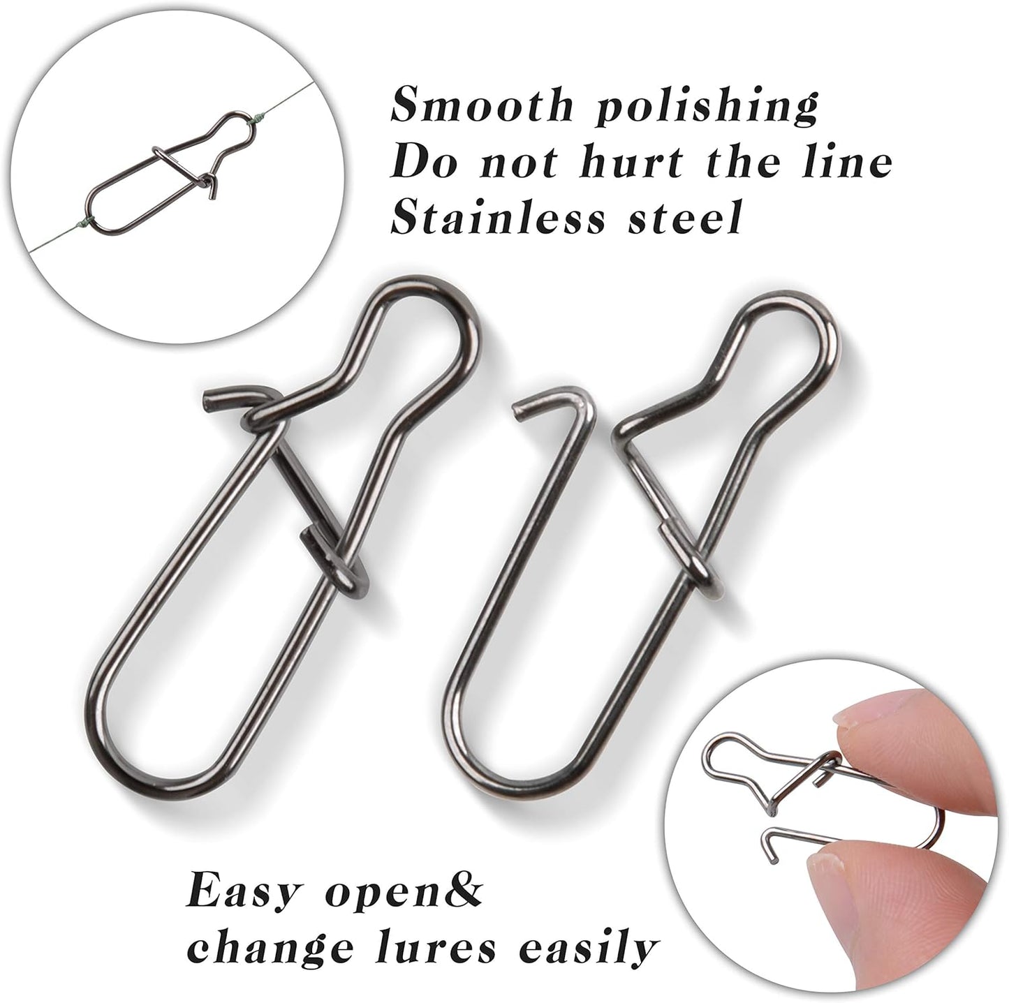 100 Pack Duo Lock Snaps Size 0-8 Black Nice Snap Swivel Solid Rings Stainless Steel USA Fishing Tackle Kit - Test: 26LB-220LB