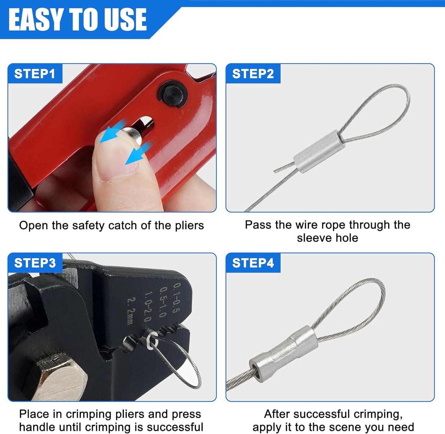 Fishing Crimping Tool Kit, Fishing Crimp Pliers with 500pcs Crimp Sleeves Beads Set, Heavy Duty Wire Leader Rope Crimper Tool Wire Cutter Aluminum Copper Loop Sleeves