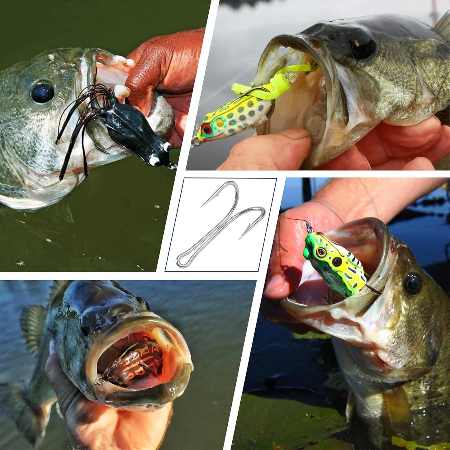 Classic Double Fishing Hooks Stainless Steel Frog Hooks Fishing Double Hooks Sharp Open Shank Barbed for Saltwater Freshwater Fishing 10pcs