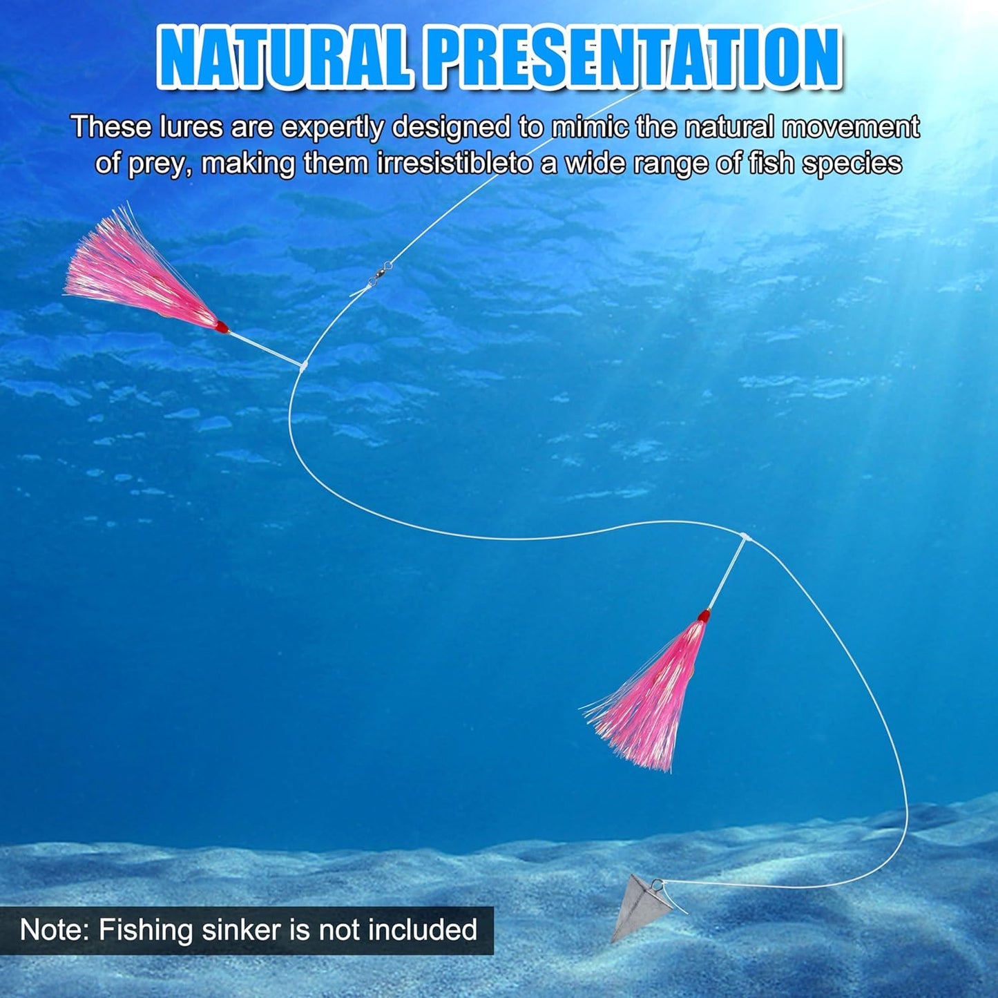 Fishing Bait Rigs Saltwater, 6pcs Fishing Rigs Flounder Rigs with Bucktail Teaser Mylar Teaser Saltwater Fishing Rigs Hi Lo Rig for Sea Bass Halibut Surf Ocean Fishing