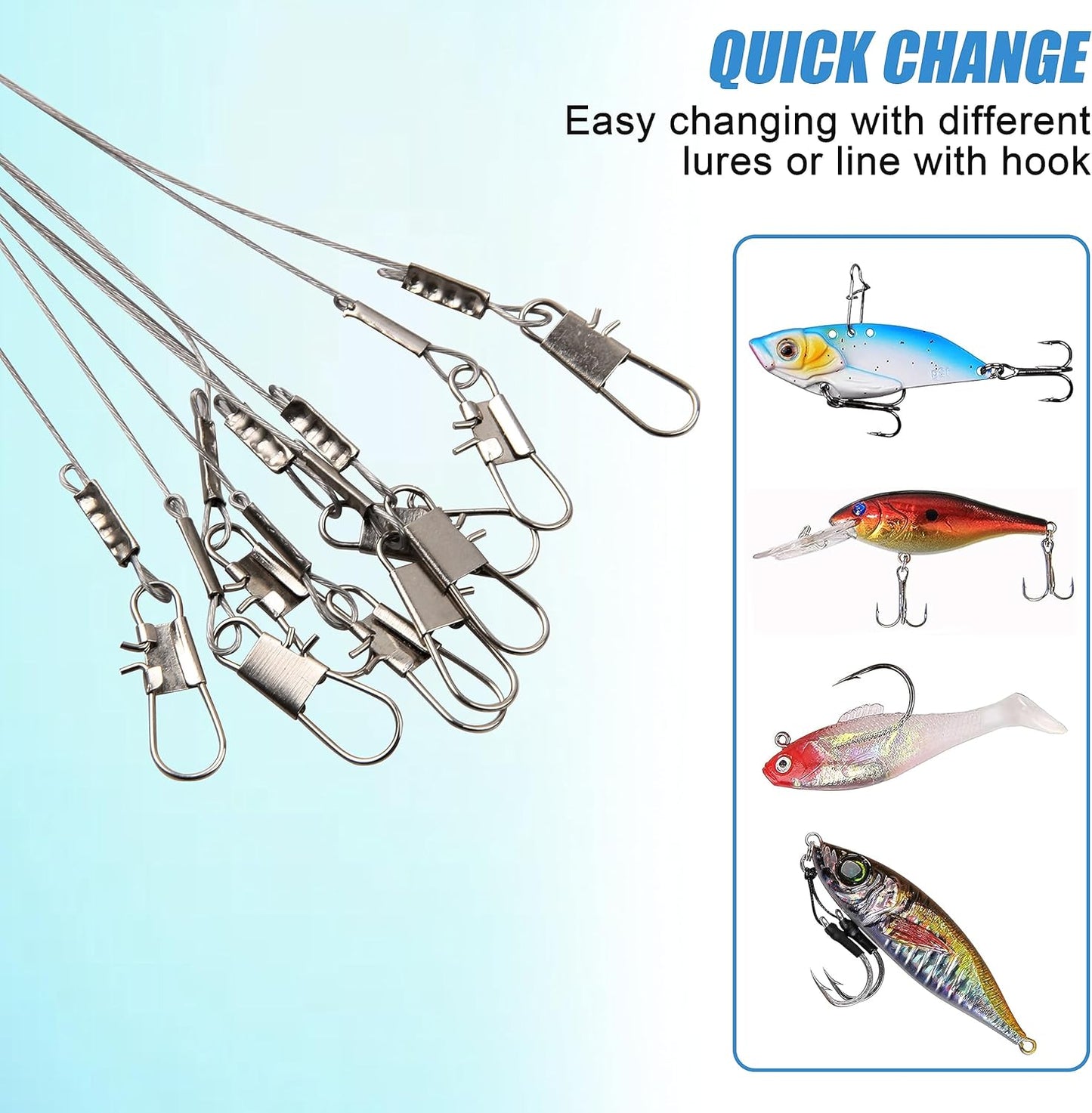 Fishing Leaders for Saltwater Freshwater, 12pcs Stainless Steel Leaders with Swivels Snaps Beads Wire Trace Leader for Lure Bait Hook Connector Fishing Line Tackle