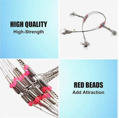 Fishing Leaders for Saltwater Freshwater, 12pcs Stainless Steel Leaders with Swivels Snaps Beads Wire Trace Leader for Lure Bait Hook Connector Fishing Line Tackle