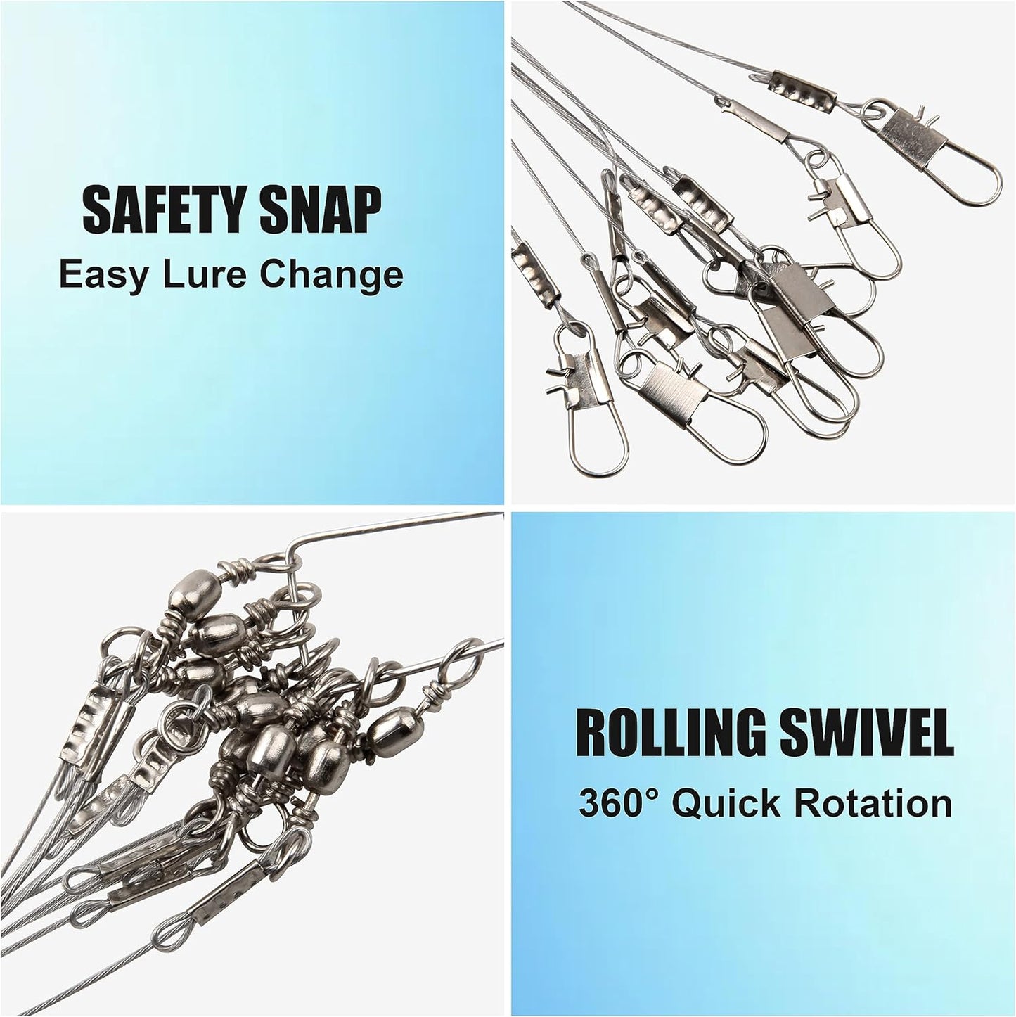 Fishing Leaders for Saltwater Freshwater, 12pcs Stainless Steel Leaders with Swivels Snaps Beads Wire Trace Leader for Lure Bait Hook Connector Fishing Line Tackle