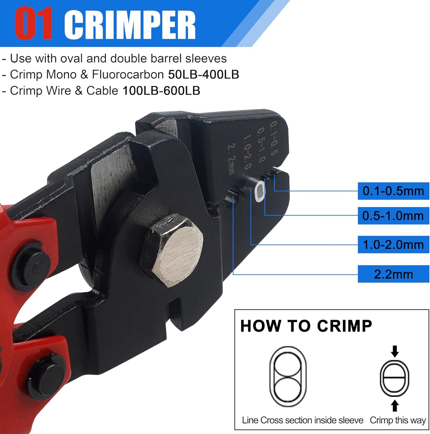 Fishing Crimping Tool Kit, Fishing Crimp Pliers with 500pcs Crimp Sleeves Beads Set, Heavy Duty Wire Leader Rope Crimper Tool Wire Cutter Aluminum Copper Loop Sleeves