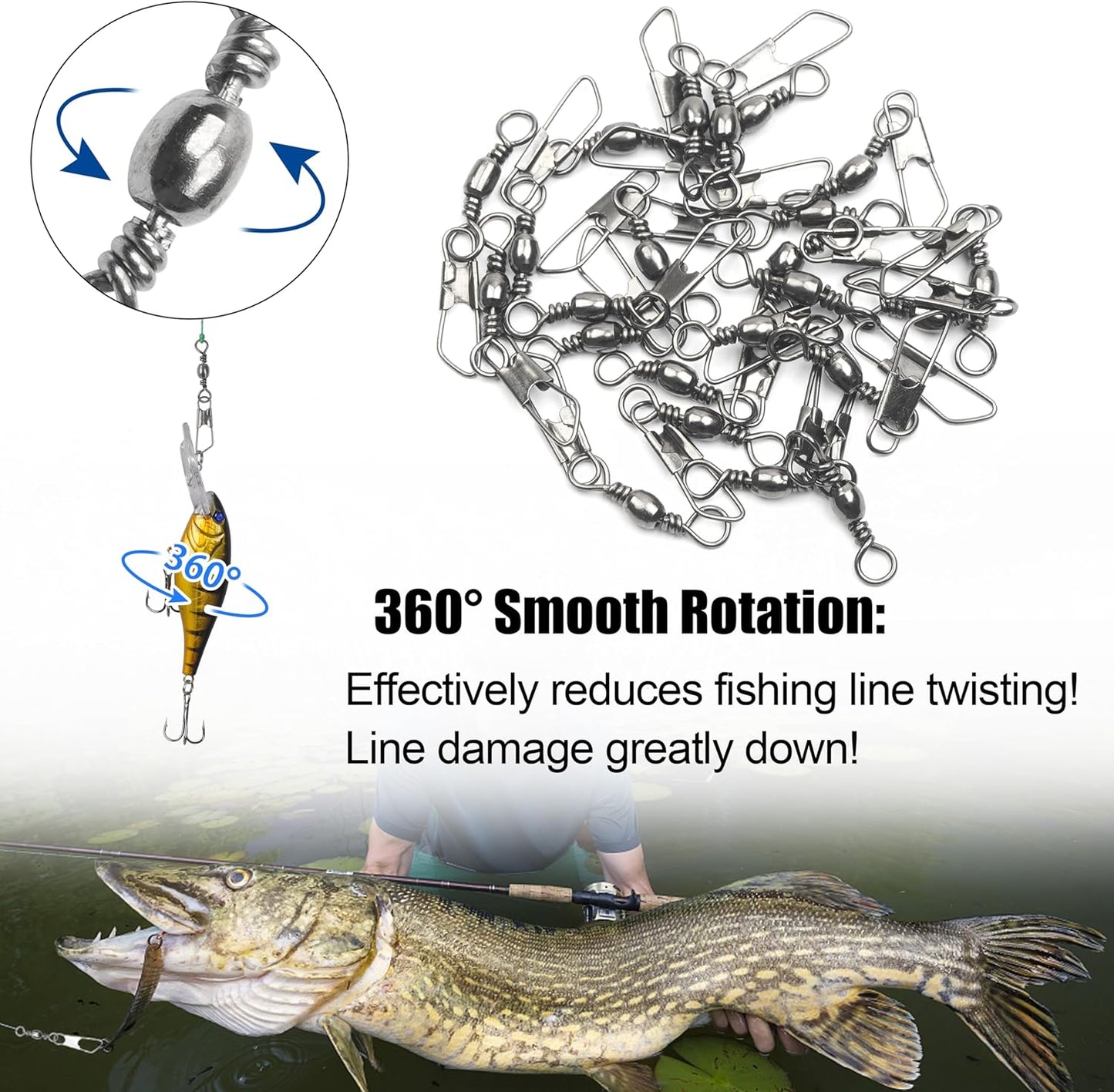 Fishing Barrel Swivel with Nice Snap-100pcs Fishing Connector Snap Swivels Solid Rings Fishing High Strength Fishing Accessories Fishing Tackle
