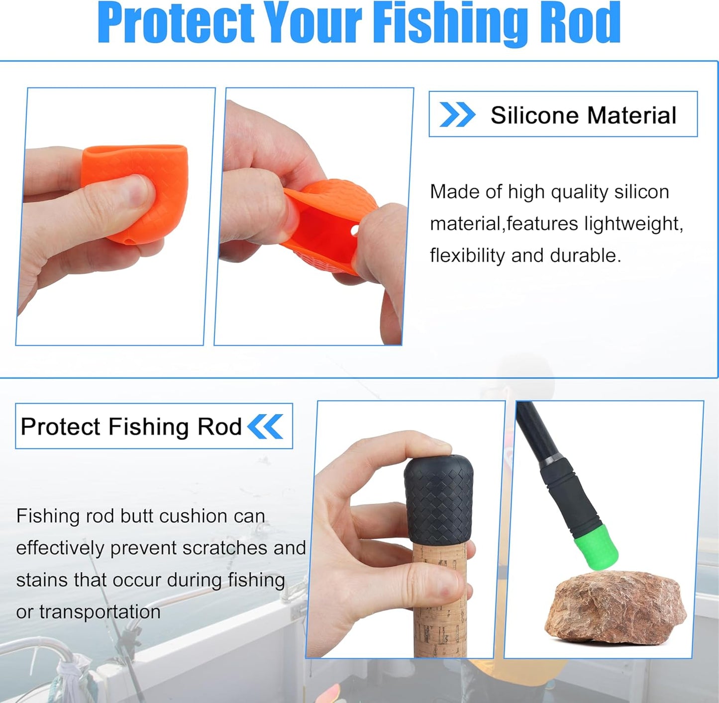 Fishing Rod Butt Cushion, Silicon Fishing Rod Butt Cap End Rod Seat Cushions Protector Pole Holder Accessory
