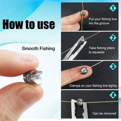 100pcs Split Shot Fishing Weights Removable Round Clip On Fly Fishing Line Sinkers Freshwater Saltwater Split Shot Fishing Sinkers Weights