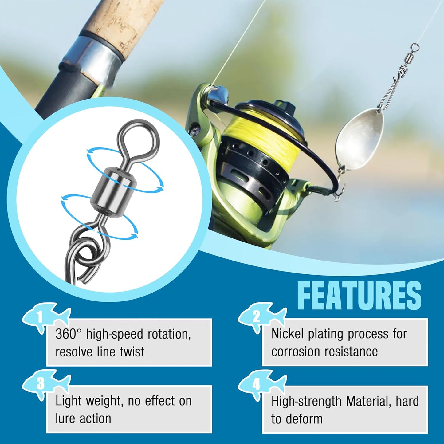 100Pcs Fishing Rolling Barrel Swivel with Hanging Snap, Stainless Steel Quick Clips High Speed Snap Connector for Freshwater Saltwater Fishing Trolling Fishing