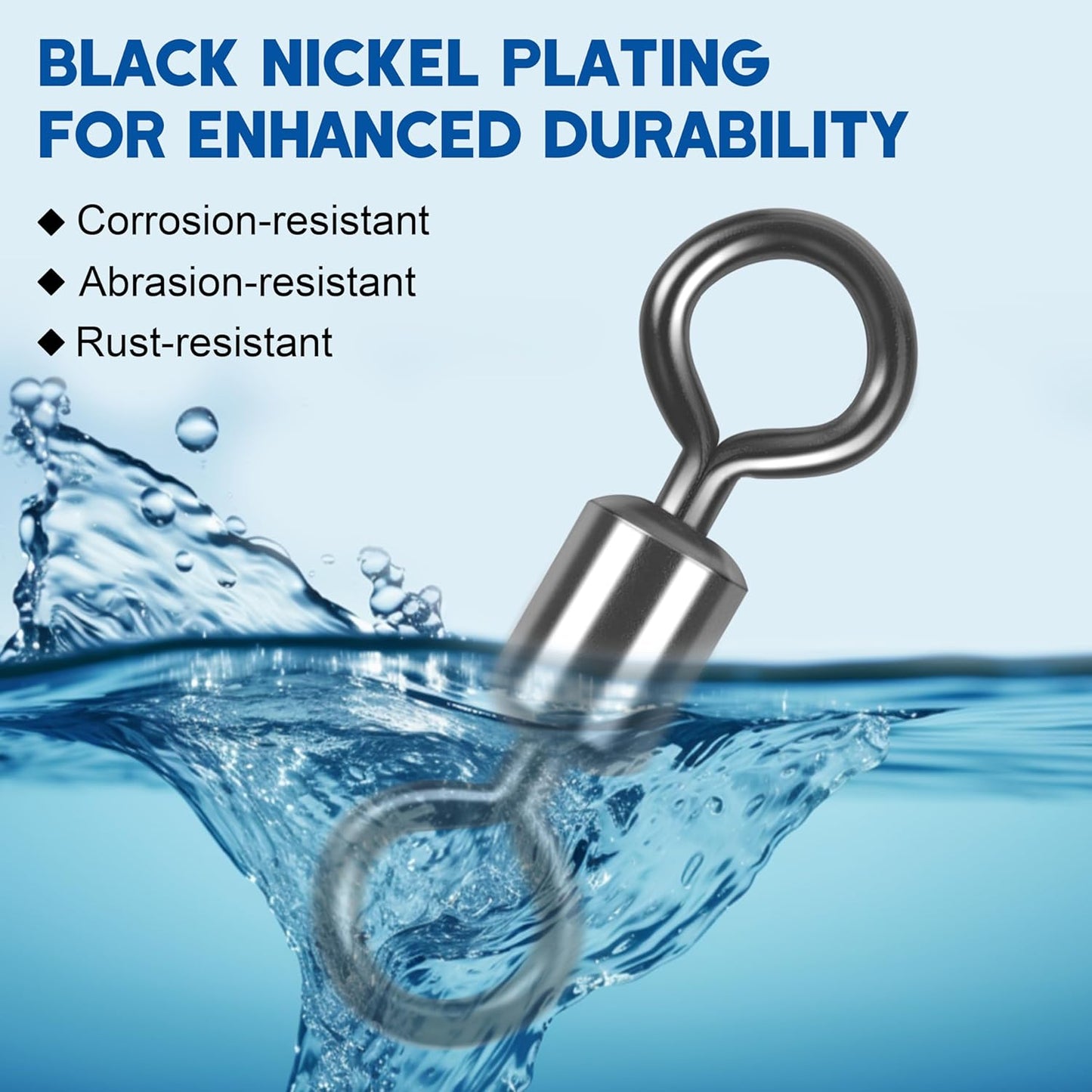 Rolling Barrel Fishing Swivel,100pcs Stainless Steel Black Nickel Fishing Line Connector Swivels Fishing Tackle for Saltwater 30LB to 335LB