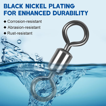 Rolling Barrel Fishing Swivel,100pcs Stainless Steel Black Nickel Fishing Line Connector Swivels Fishing Tackle for Saltwater 30LB to 335LB