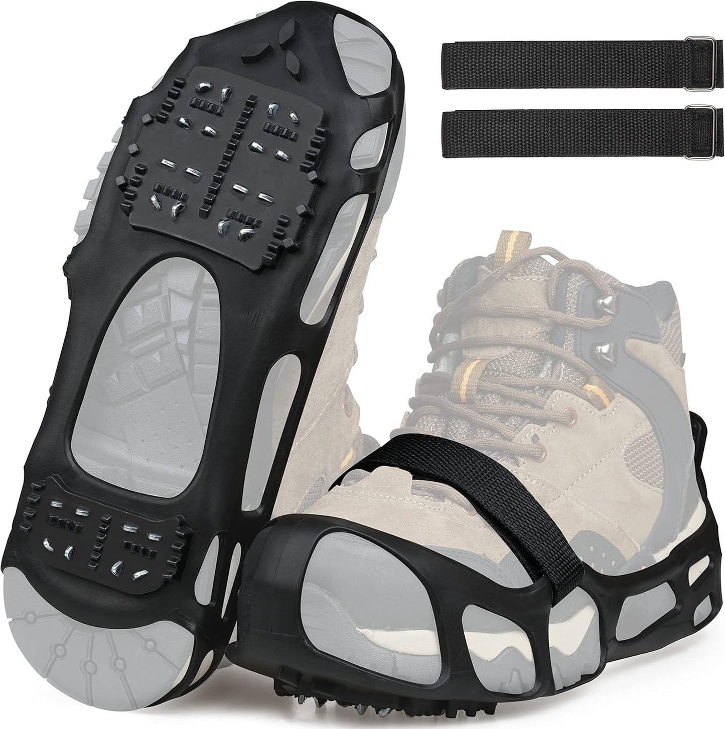 Ice Cleats for Shoes and Boots Men Women Snow Traction Cleats Crampons Anti Slip Shoe Grippers Spikes for Snow Ice Winter Walking Non-Slip 24 Studs Overshoe Slip-on Stretch Footwear