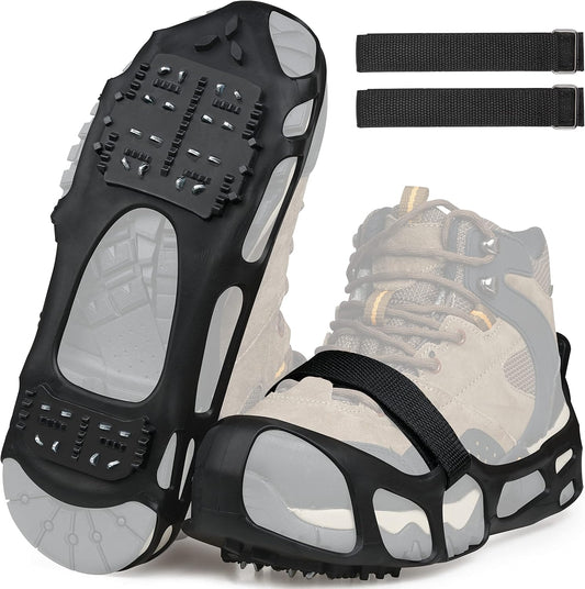 Ice Cleats for Shoes and Boots Men Women Snow Traction Cleats Crampons Anti Slip Shoe Grippers Spikes for Snow Ice Winter Walking Non-Slip 24 Studs Overshoe Slip-on Stretch Footwear