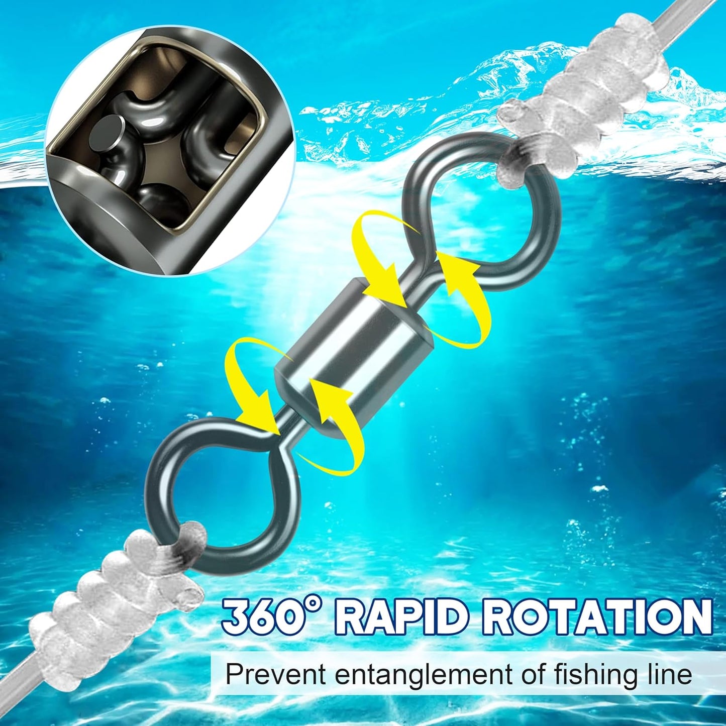 Rolling Barrel Fishing Swivel,100pcs Stainless Steel Black Nickel Fishing Line Connector Swivels Fishing Tackle for Saltwater 30LB to 335LB