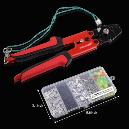 Fishing Crimping Tool Kit, Fishing Crimp Pliers with 500pcs Crimp Sleeves Beads Set, Heavy Duty Wire Leader Rope Crimper Tool Wire Cutter Aluminum Copper Loop Sleeves